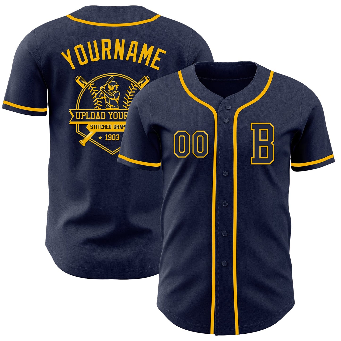 Custom Navy Gold Authentic Baseball Jersey - Sky-Custom