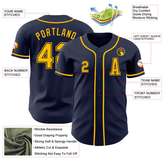 Custom Navy Gold Authentic Baseball Jersey - Sky-Custom