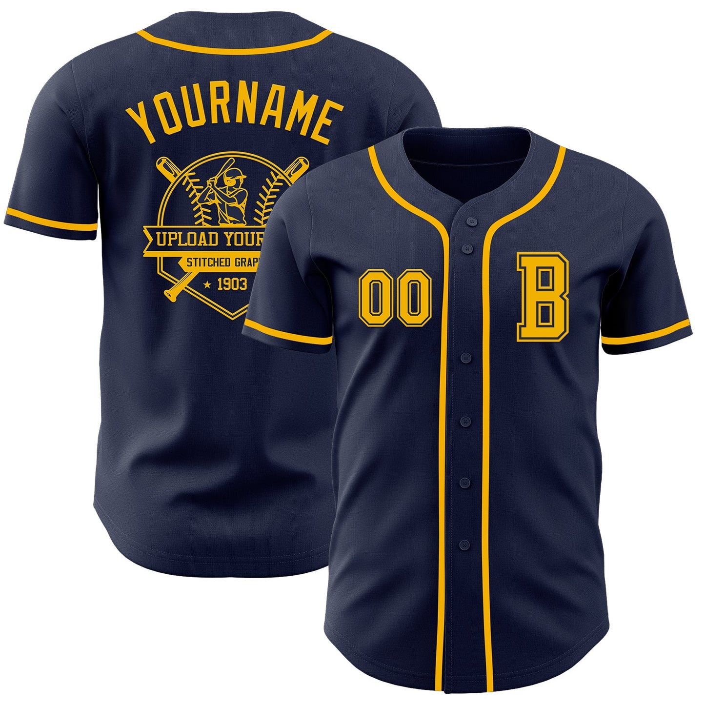 Custom Navy Gold Authentic Baseball Jersey - Sky-Custom