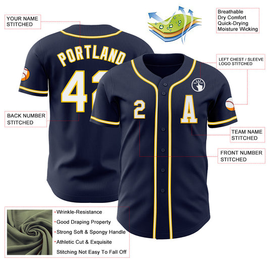 Custom Navy White-Yellow Authentic Baseball Jersey - Sky-Custom