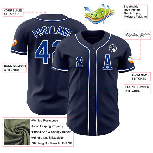 Custom Navy Royal-White Authentic Baseball Jersey - Sky-Custom