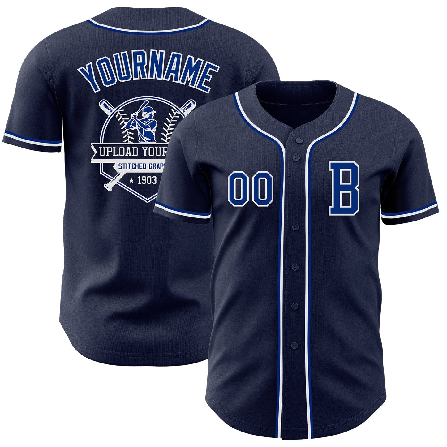Custom Navy Royal-White Authentic Baseball Jersey - Sky-Custom