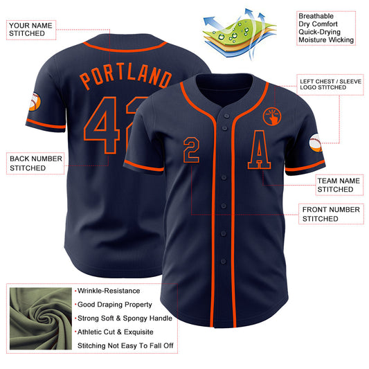 Custom Navy Orange Authentic Baseball Jersey - Sky-Custom