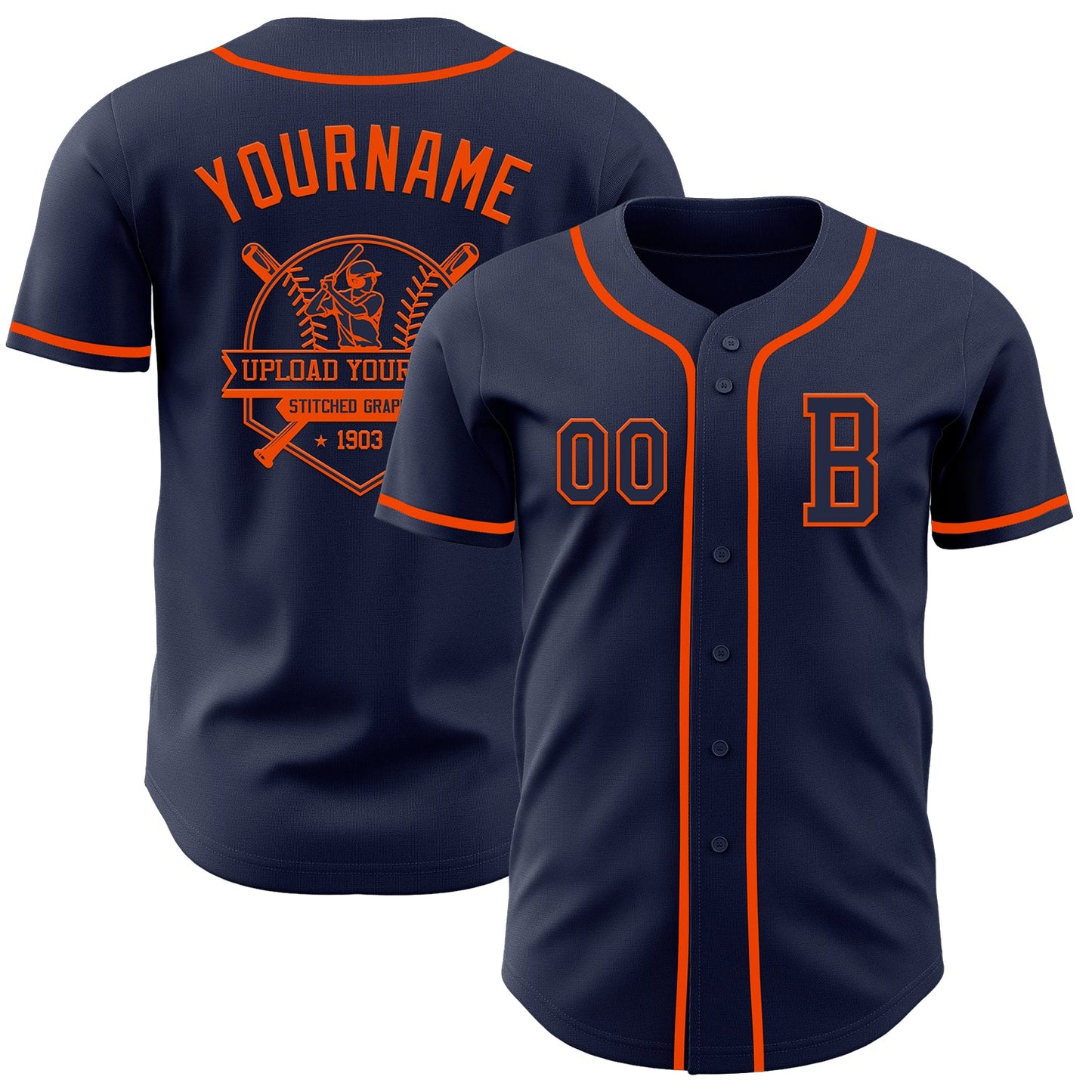 Custom Navy Orange Authentic Baseball Jersey - Sky-Custom