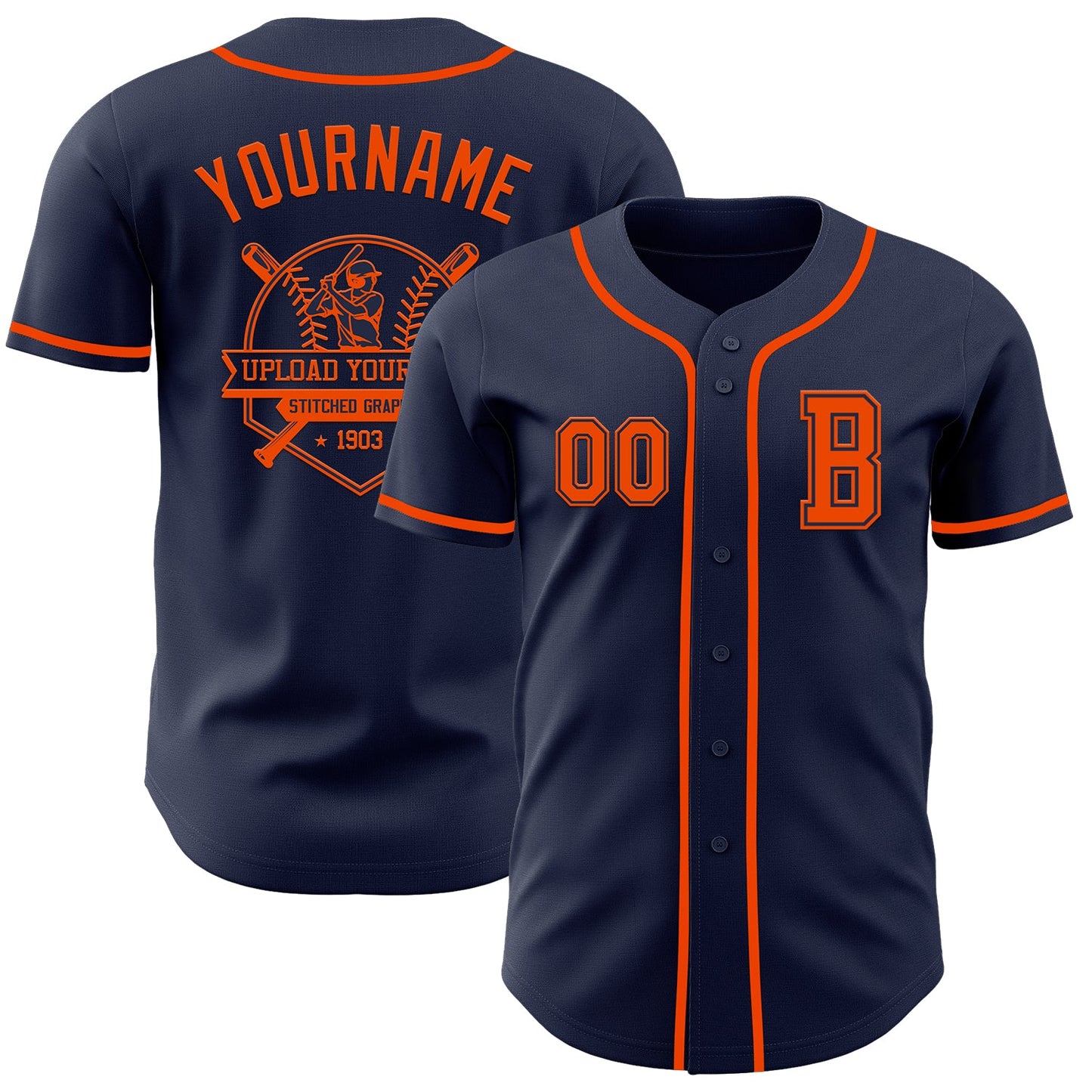Custom Navy Orange Authentic Baseball Jersey - Sky-Custom