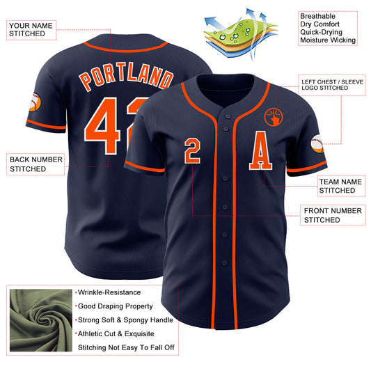 Custom Navy Orange-White Authentic Baseball Jersey - Sky-Custom