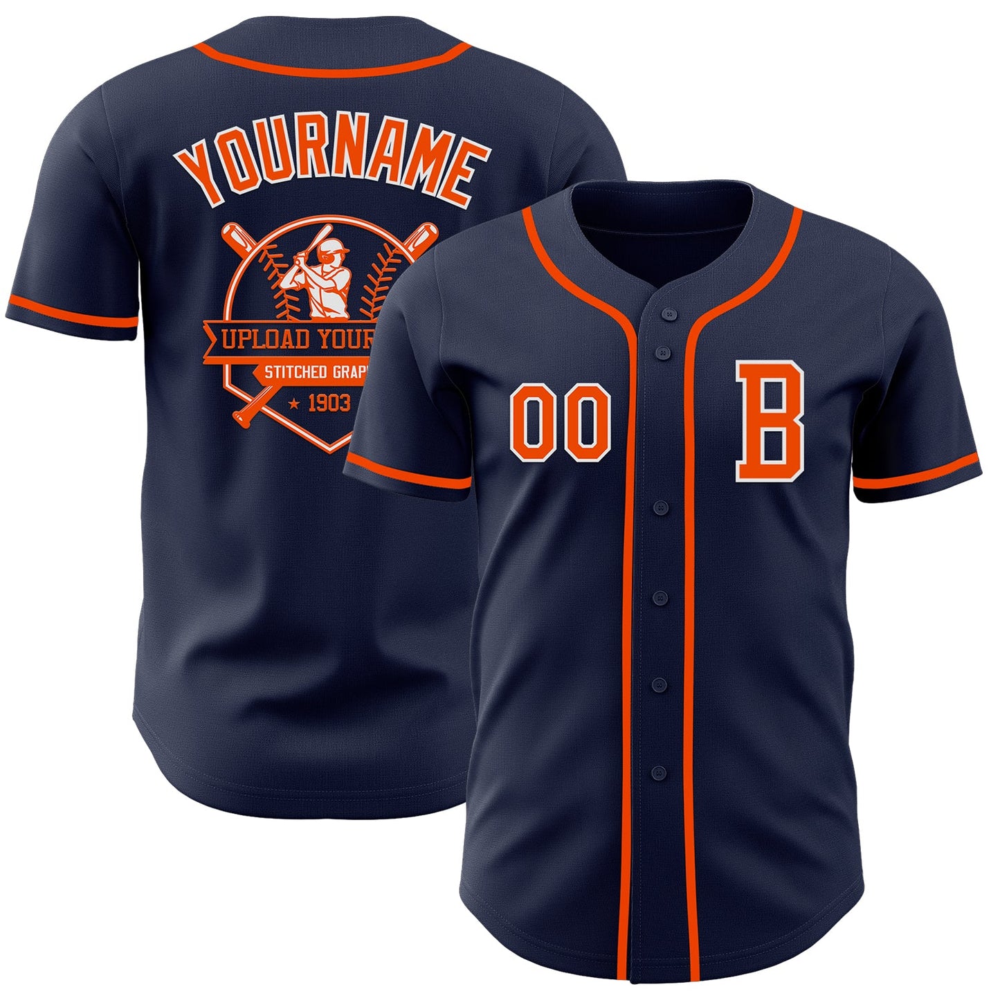 Custom Navy Orange-White Authentic Baseball Jersey - Sky-Custom