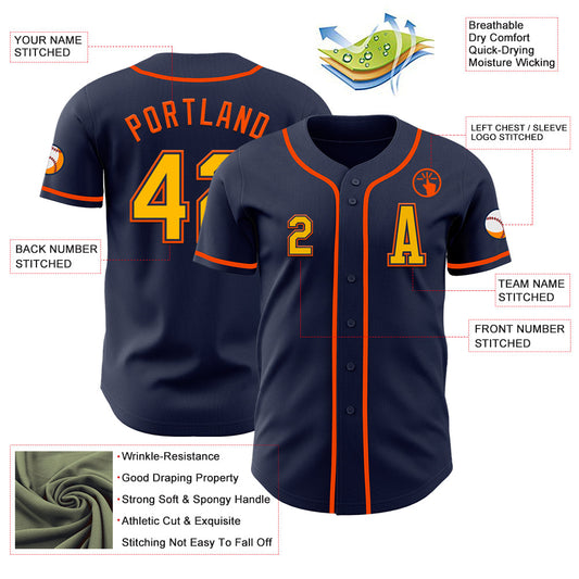 Custom Navy Gold-Orange Authentic Baseball Jersey - Sky-Custom