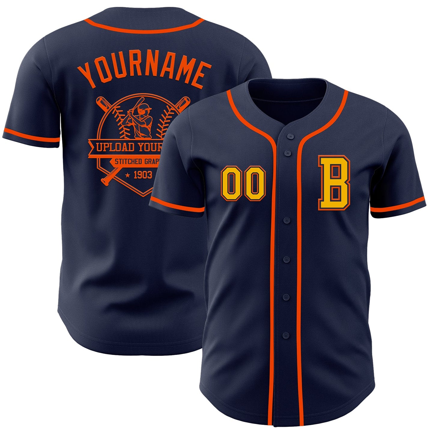 Custom Navy Gold-Orange Authentic Baseball Jersey - Sky-Custom