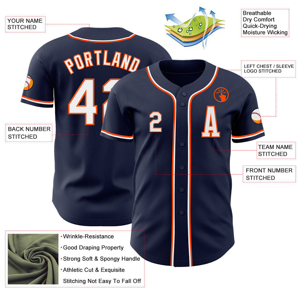 Custom Navy White-Orange Authentic Baseball Jersey - Sky-Custom