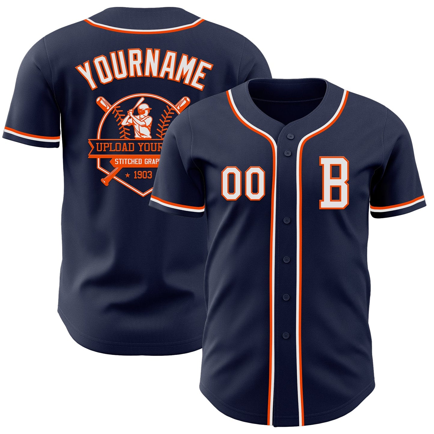 Custom Navy White-Orange Authentic Baseball Jersey - Sky-Custom