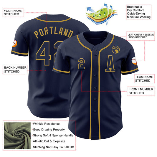 Custom Navy Old Gold Authentic Baseball Jersey - Sky-Custom