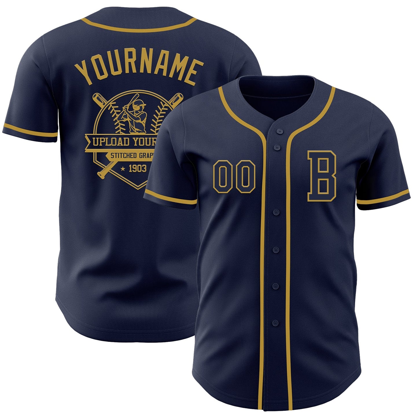 Custom Navy Old Gold Authentic Baseball Jersey - Sky-Custom