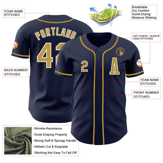 Custom Navy Old Gold-White Authentic Baseball Jersey - Sky-Custom