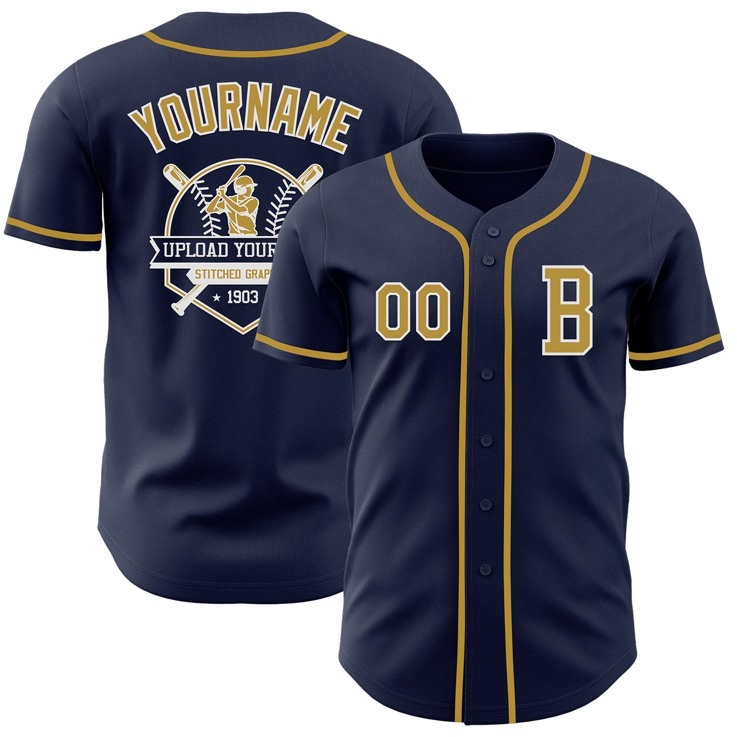 Custom Navy Old Gold-White Authentic Baseball Jersey - Sky-Custom