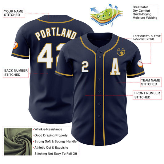 Custom Navy White-Old Gold Authentic Baseball Jersey - Sky-Custom