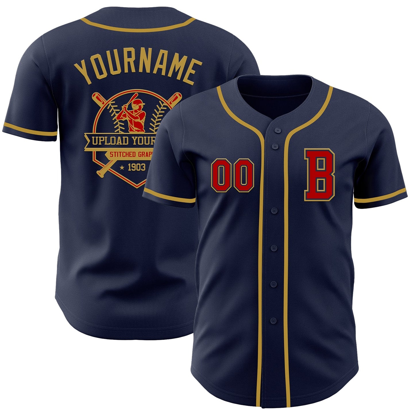 Custom Navy Red-Old Gold Authentic Baseball Jersey - Sky-Custom