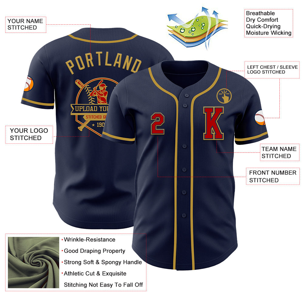 Custom Navy Red-Old Gold Authentic Baseball Jersey - Sky-Custom