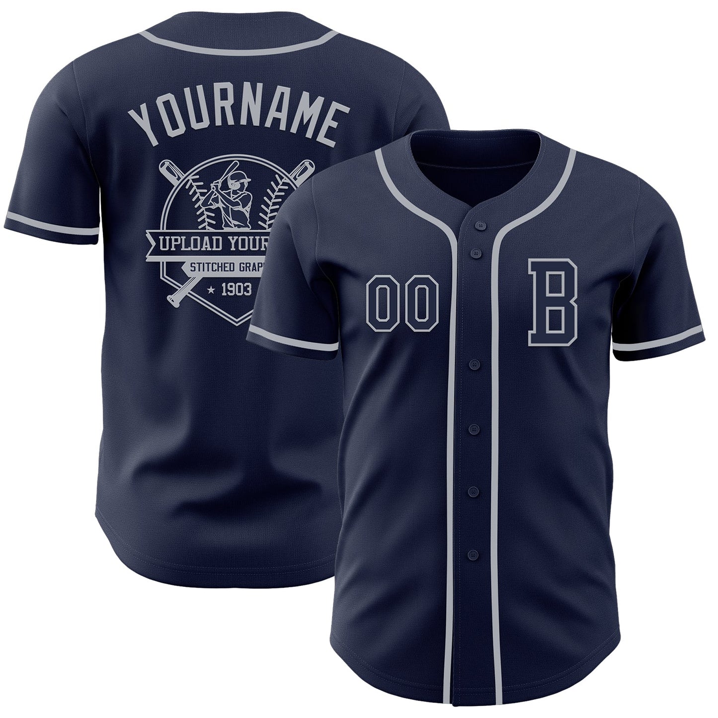 Custom Navy Gray Authentic Baseball Jersey - Sky-Custom