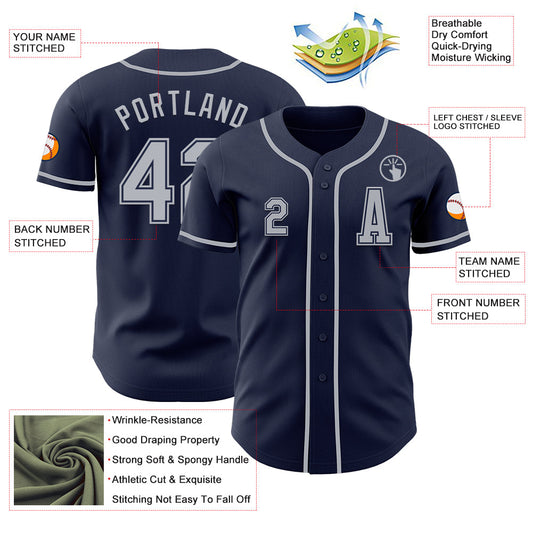 Custom Navy Gray Authentic Baseball Jersey - Sky-Custom