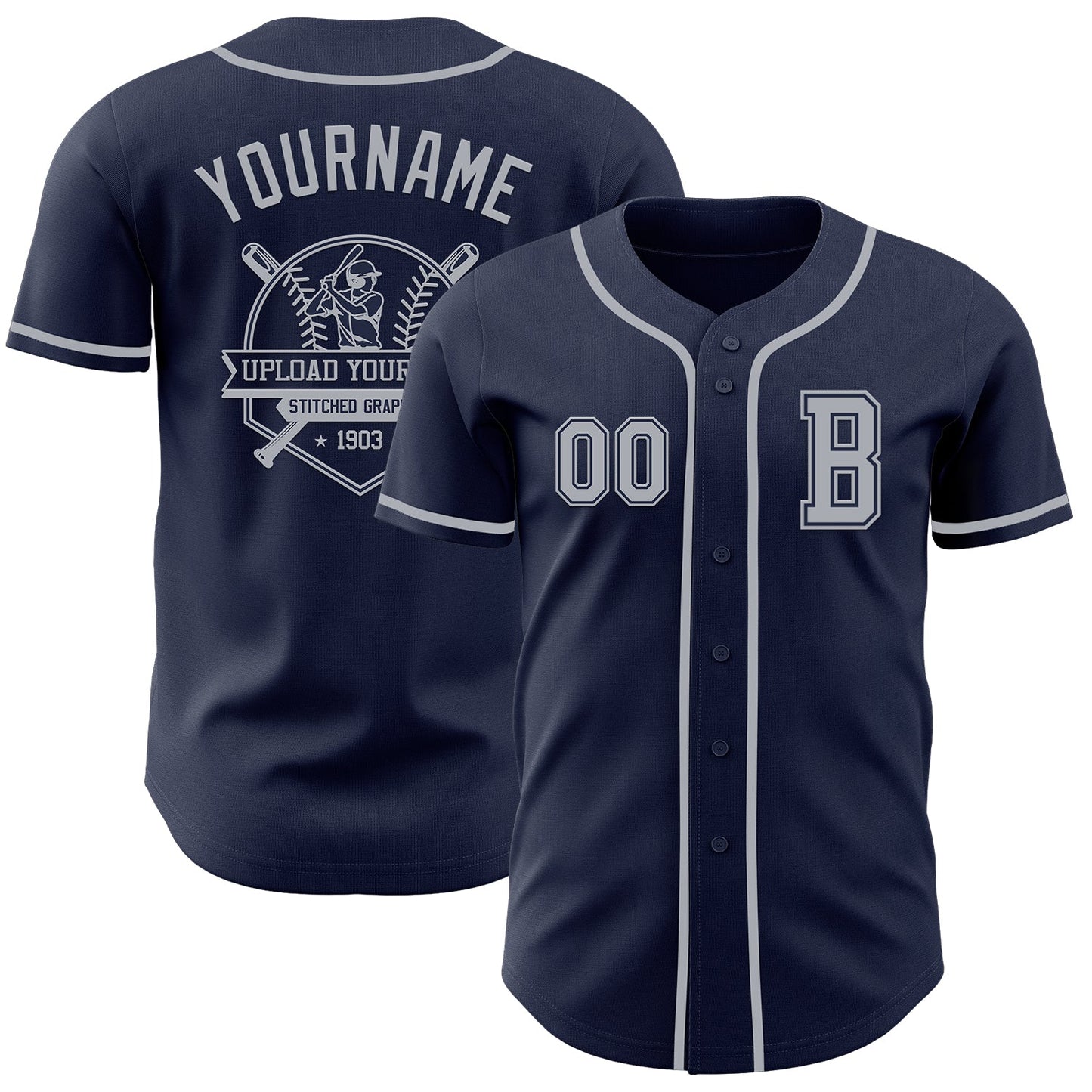 Custom Navy Gray Authentic Baseball Jersey - Sky-Custom