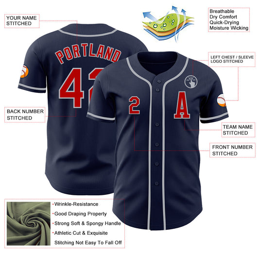 Custom Navy Red-Gray Authentic Baseball Jersey - Sky-Custom