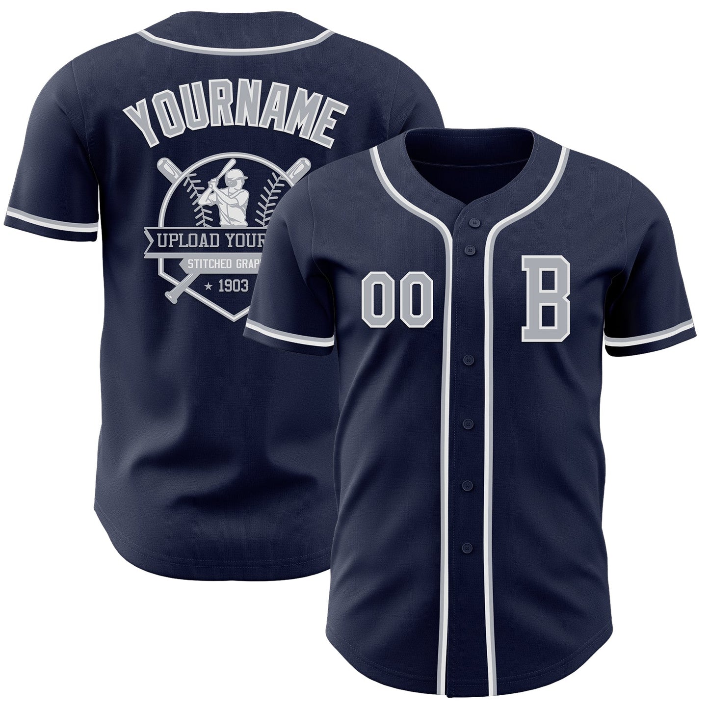 Custom Navy Gray-White Authentic Baseball Jersey - Sky-Custom