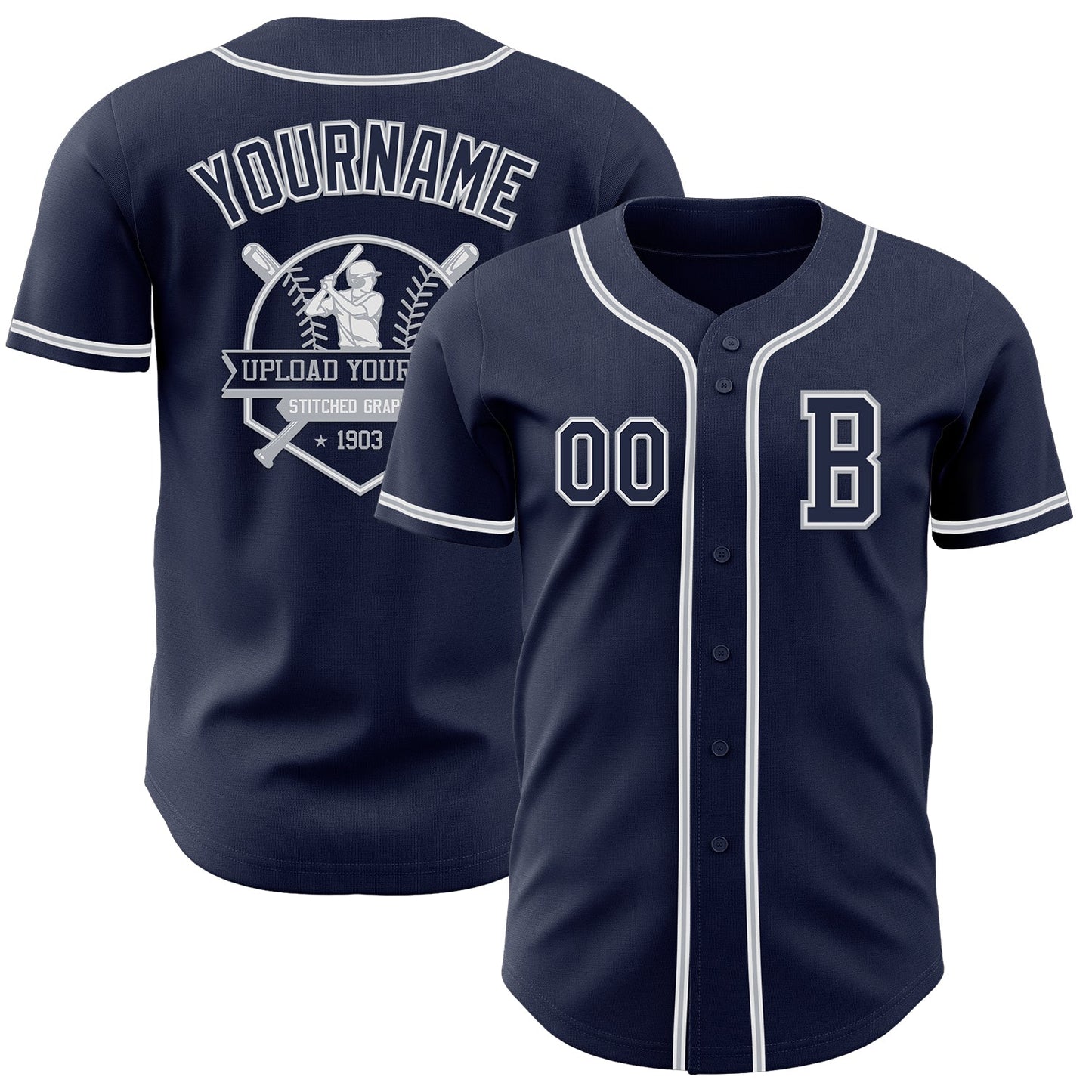 Custom Navy White-Gray Authentic Baseball Jersey - Sky-Custom