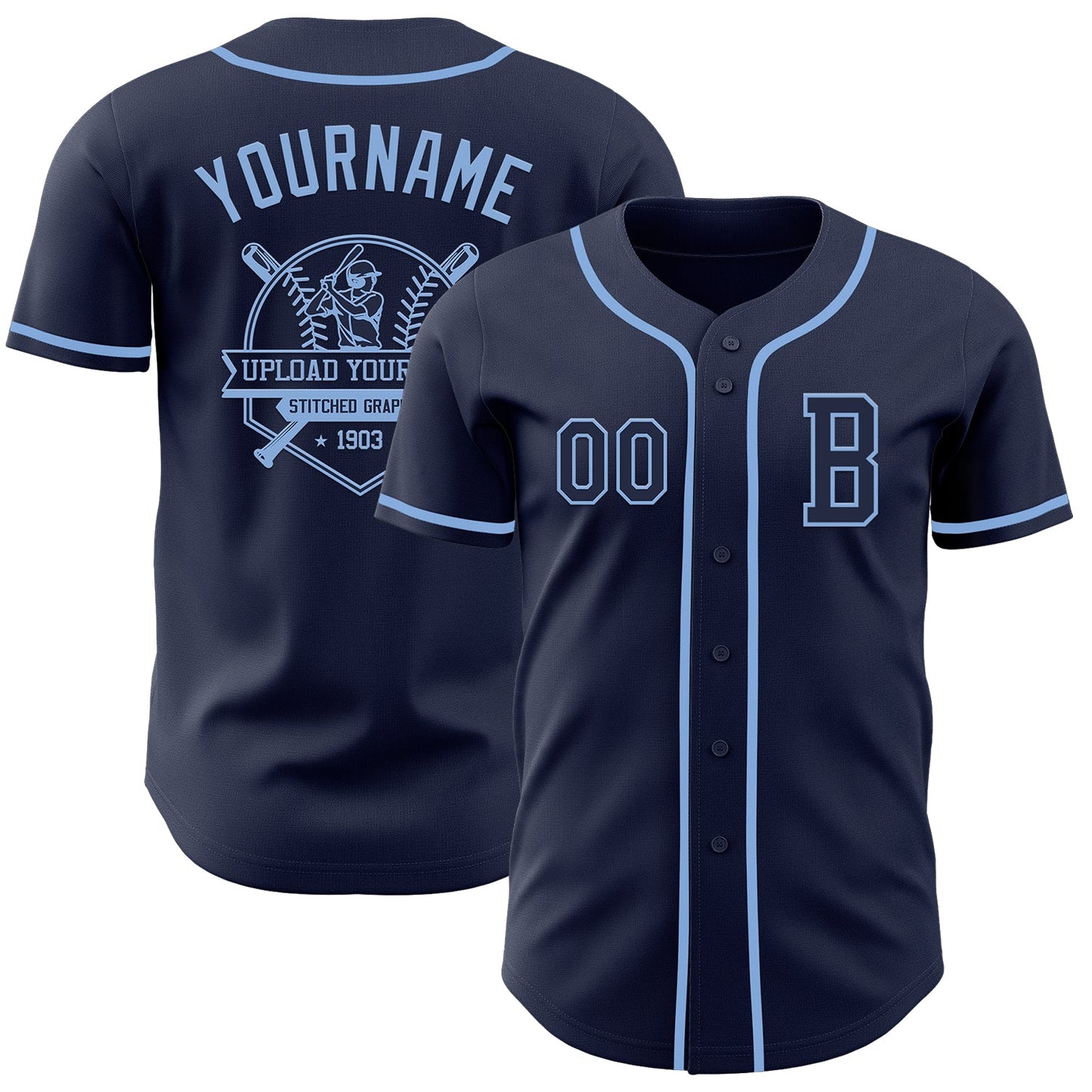 Custom Navy Light Blue Authentic Baseball Jersey - Sky-Custom