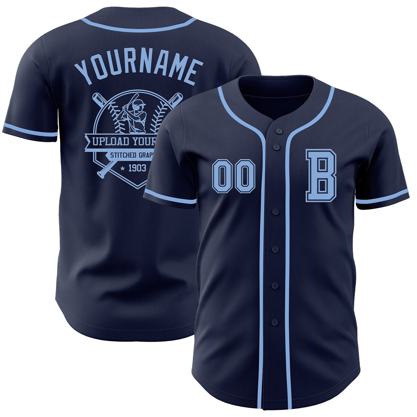 Custom Navy Light Blue Authentic Baseball Jersey - Sky-Custom