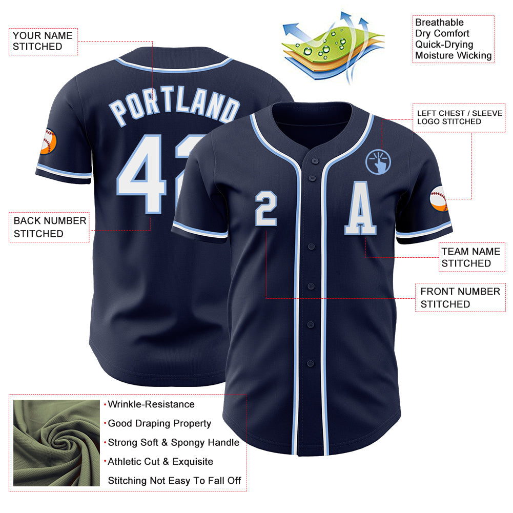 Custom Navy White-Light Blue Authentic Baseball Jersey - Sky-Custom