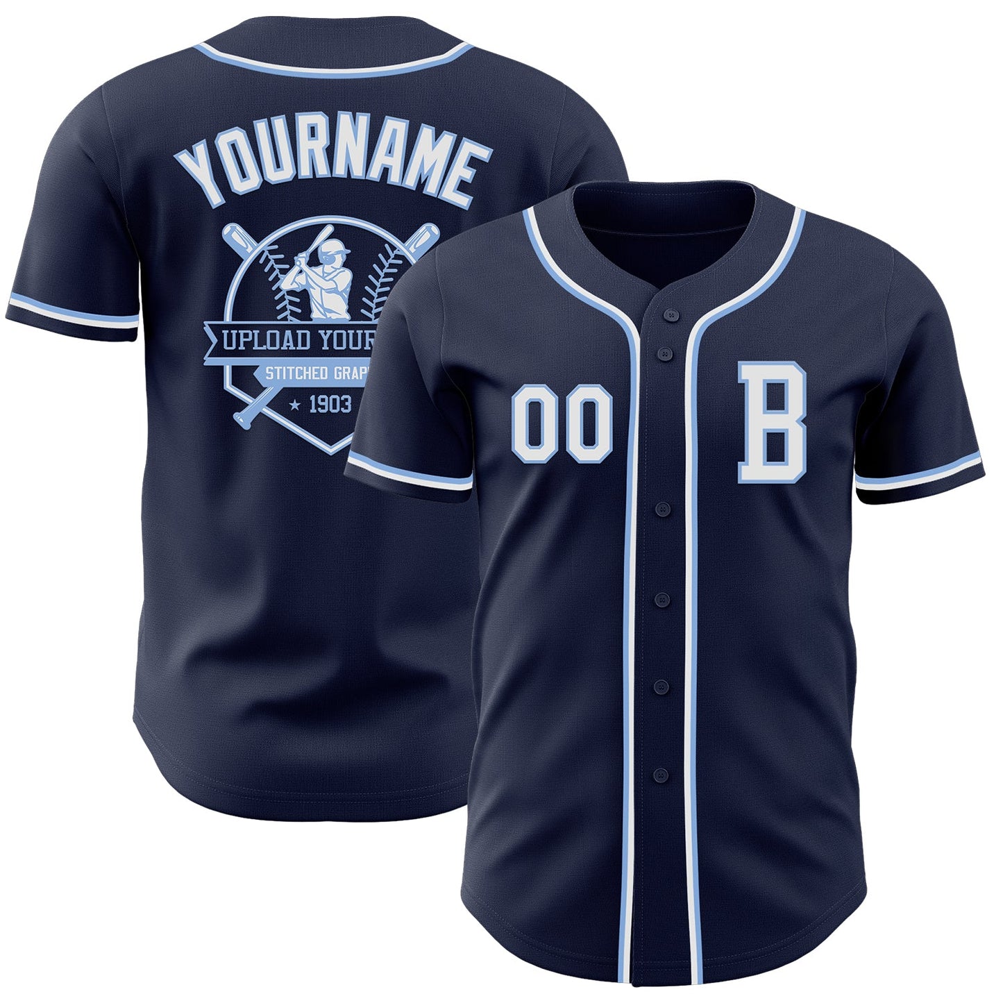 Custom Navy White-Light Blue Authentic Baseball Jersey - Sky-Custom