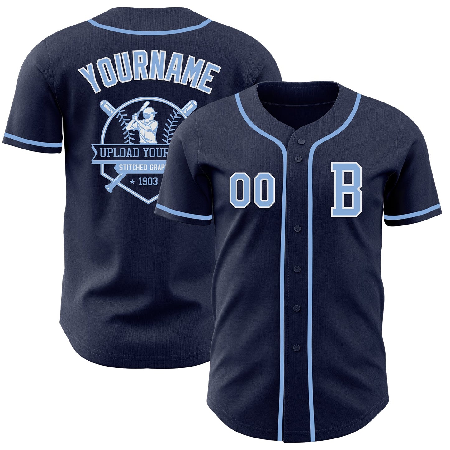 Custom Navy Light Blue-White Authentic Baseball Jersey - Sky-Custom