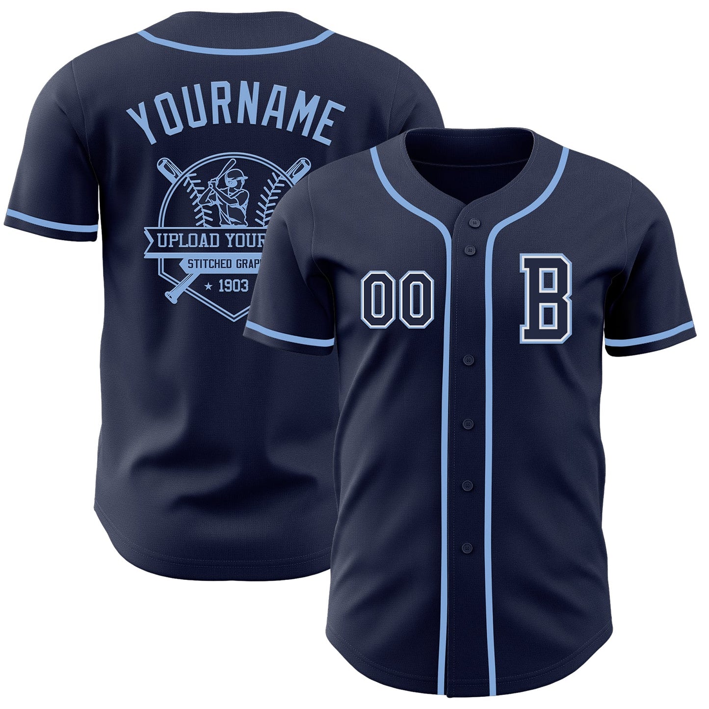 Custom Navy White-Light Blue Authentic Baseball Jersey - Sky-Custom