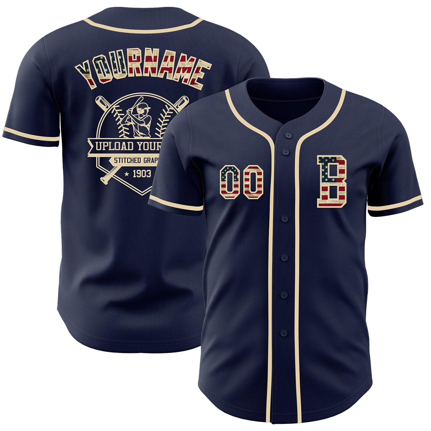 Custom Navy Vintage USA Flag-Cream Authentic Baseball Jersey - Sky-Custom