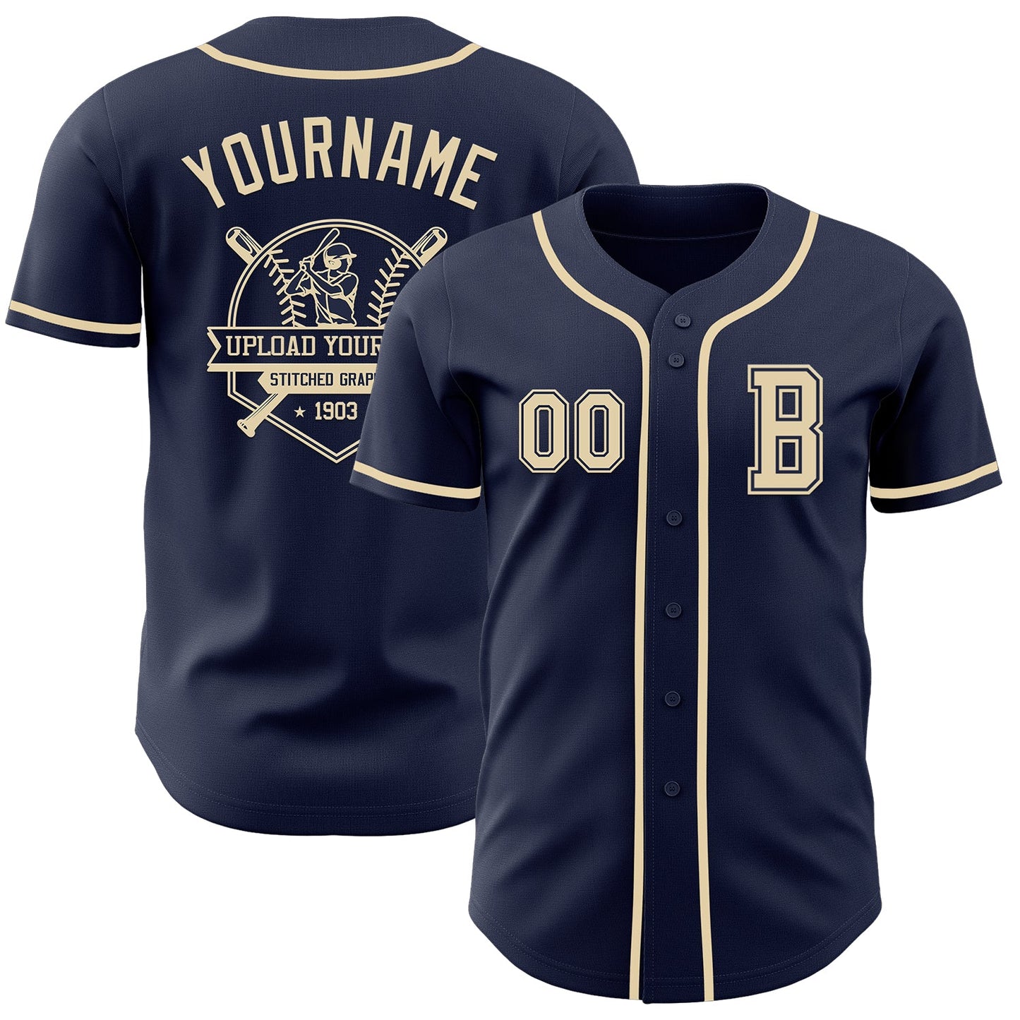 Custom Navy Cream Authentic Baseball Jersey - Sky-Custom