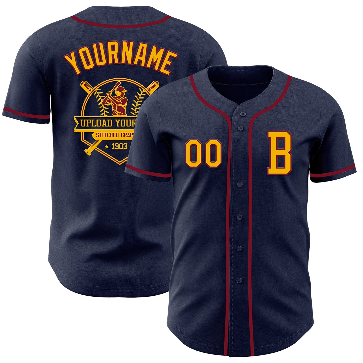 Custom Navy Gold-Crimson Authentic Baseball Jersey - Sky-Custom