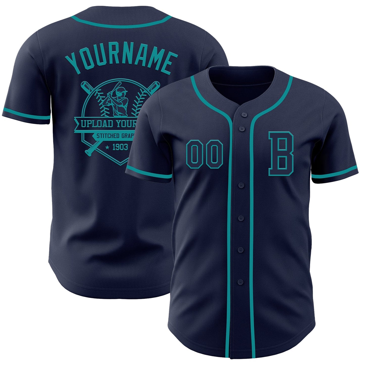 Custom Navy Teal Authentic Baseball Jersey - Sky-Custom
