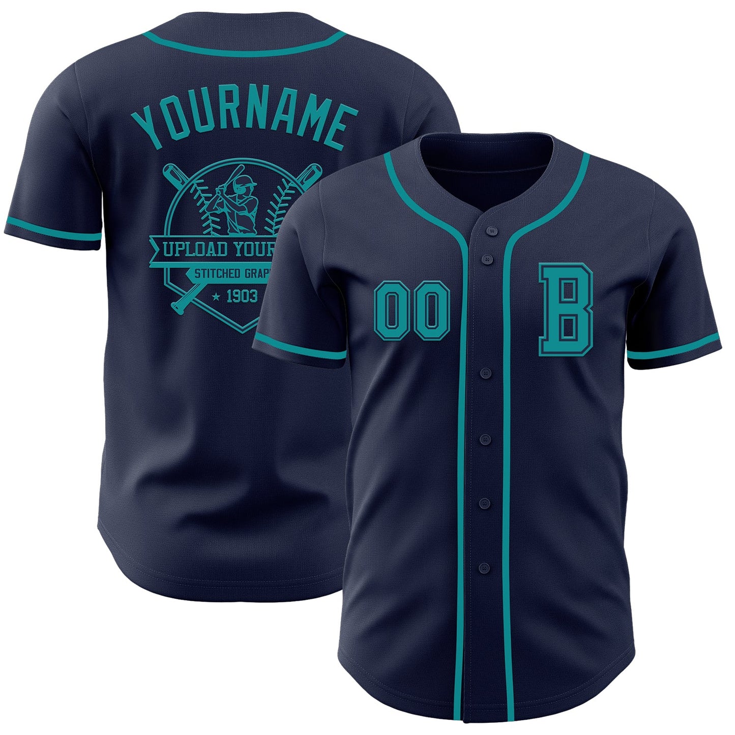 Custom Navy Teal Authentic Baseball Jersey - Sky-Custom