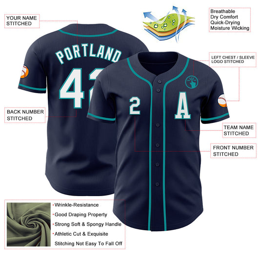 Custom Navy White-Teal Authentic Baseball Jersey - Sky-Custom