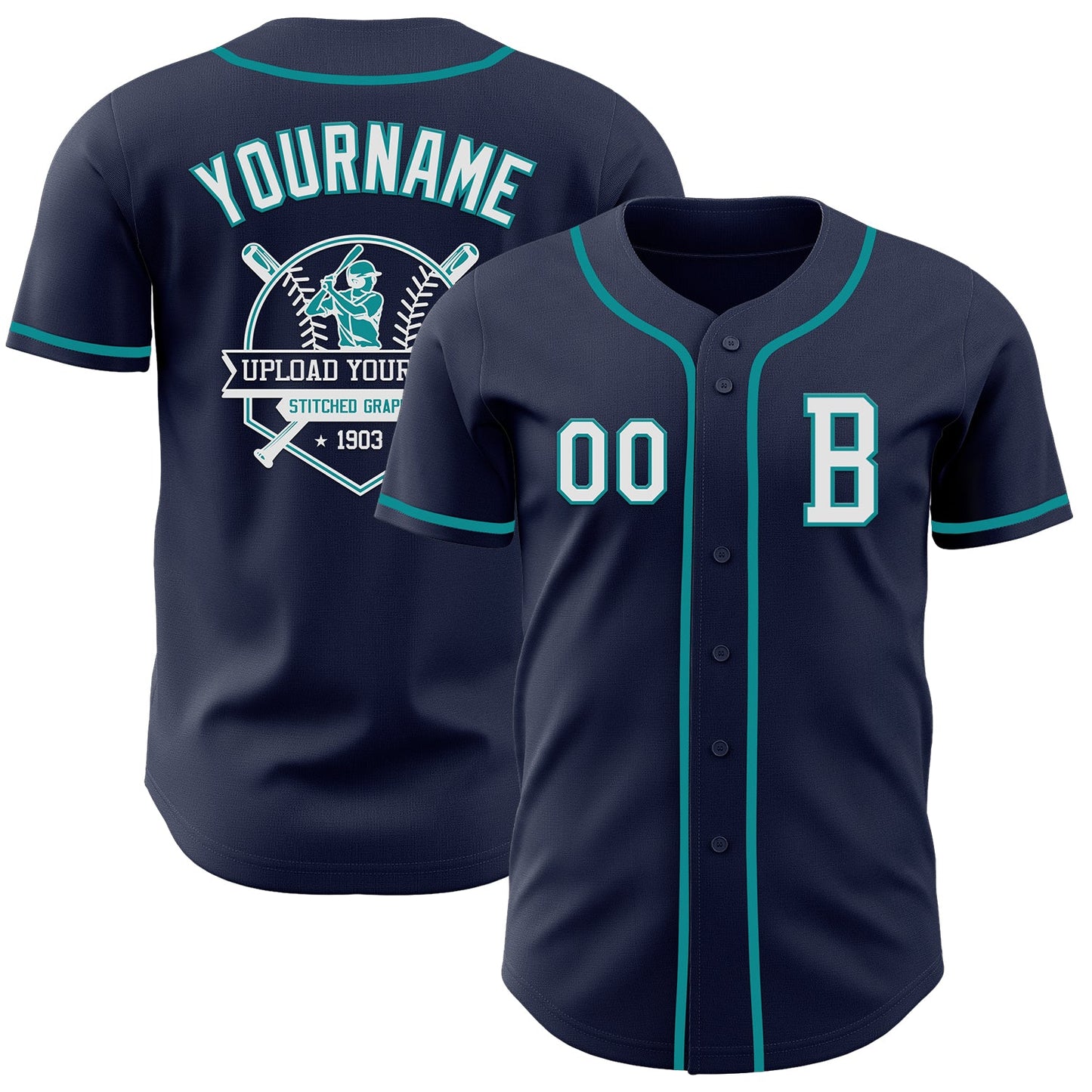Custom Navy White-Teal Authentic Baseball Jersey - Sky-Custom