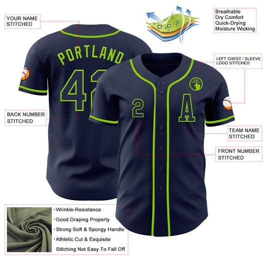 Custom Navy Neon Green Authentic Baseball Jersey - Sky-Custom