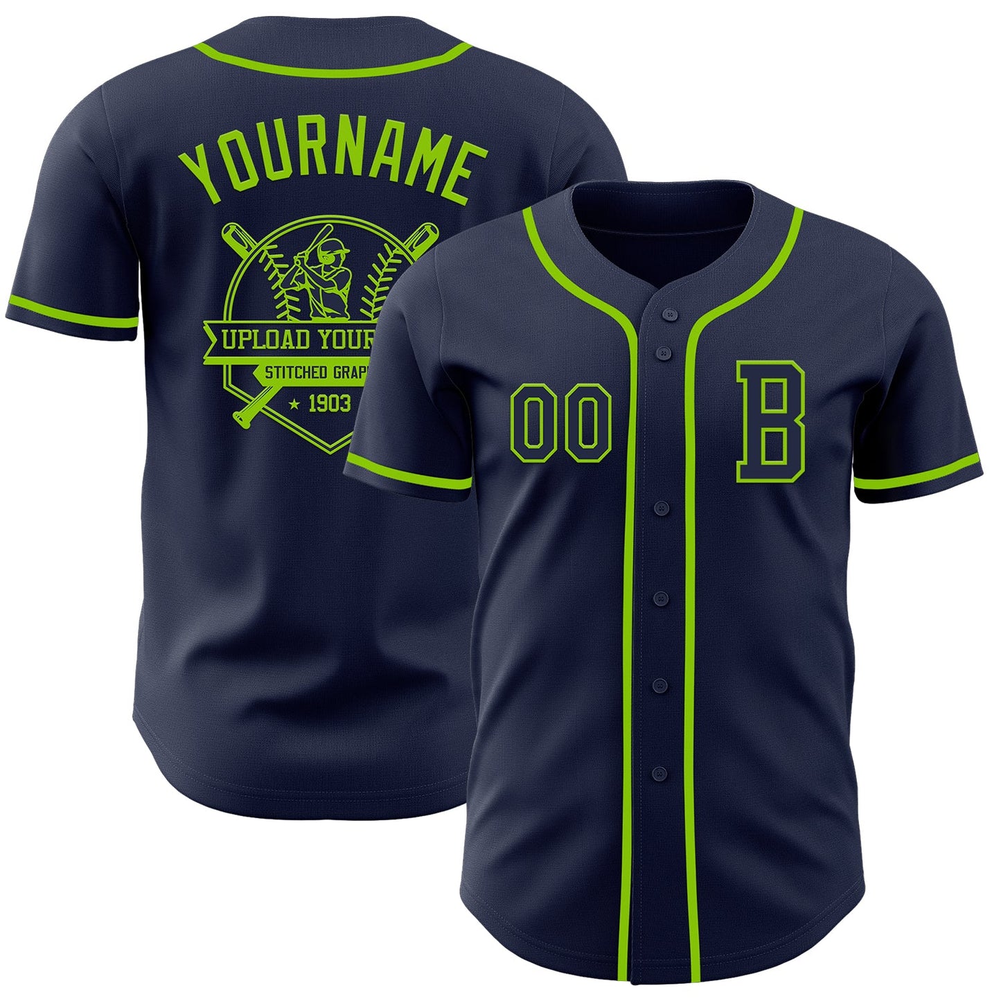 Custom Navy Neon Green Authentic Baseball Jersey - Sky-Custom