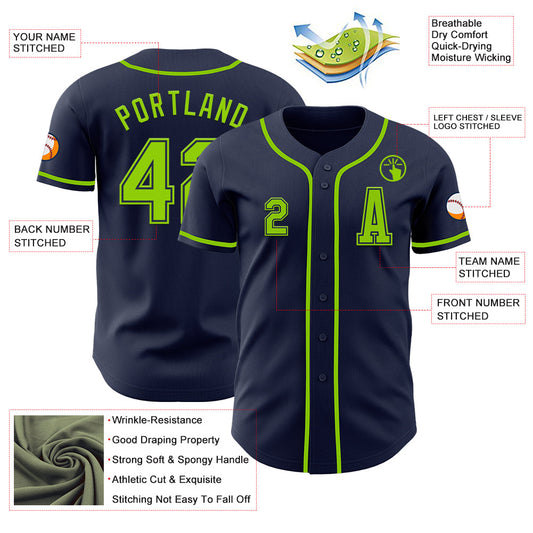 Custom Navy Neon Green Authentic Baseball Jersey - Sky-Custom