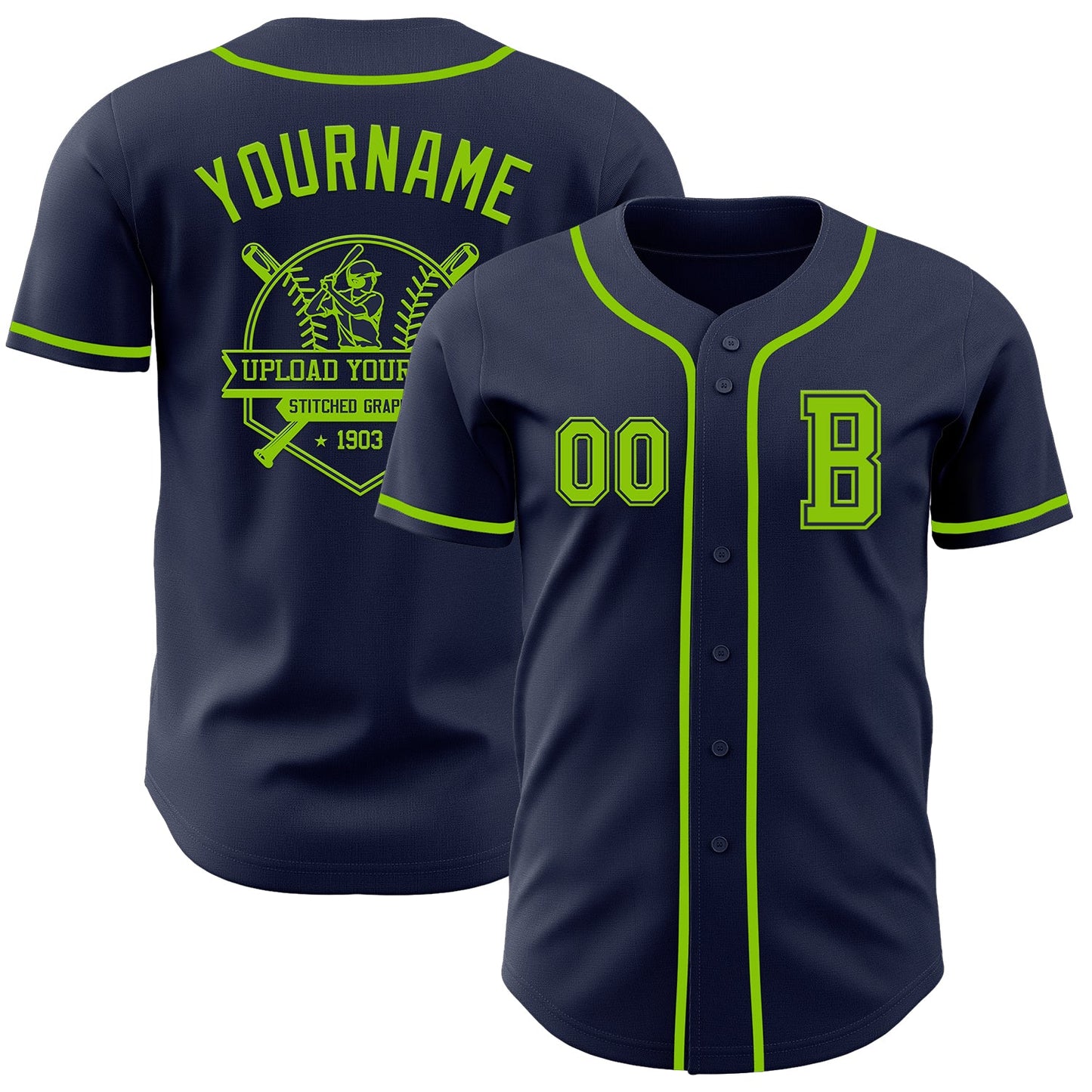 Custom Navy Neon Green Authentic Baseball Jersey - Sky-Custom