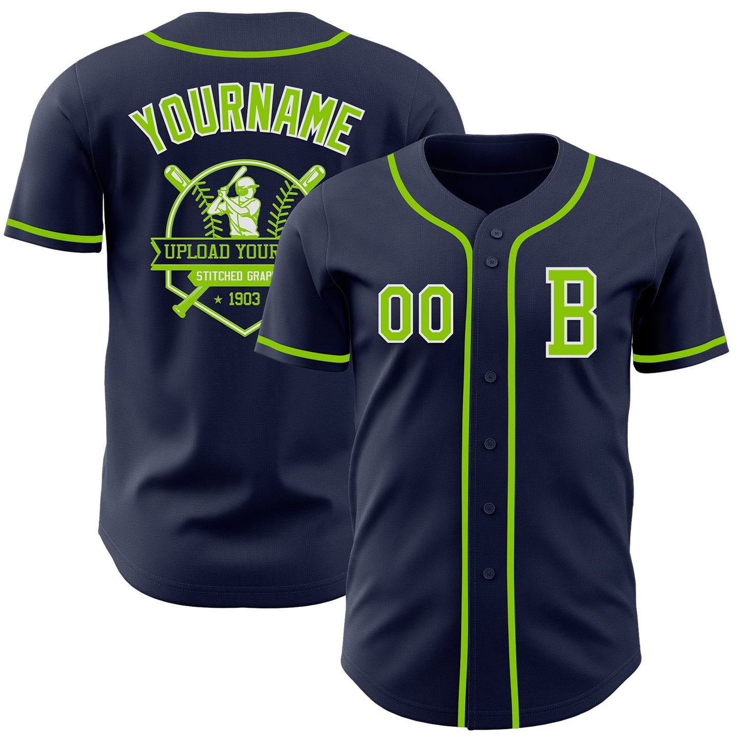 Custom Navy Neon Green-White Authentic Baseball Jersey - Sky-Custom