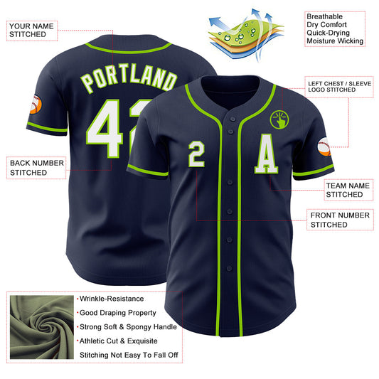 Custom Navy White-Neon Green Authentic Baseball Jersey - Sky-Custom