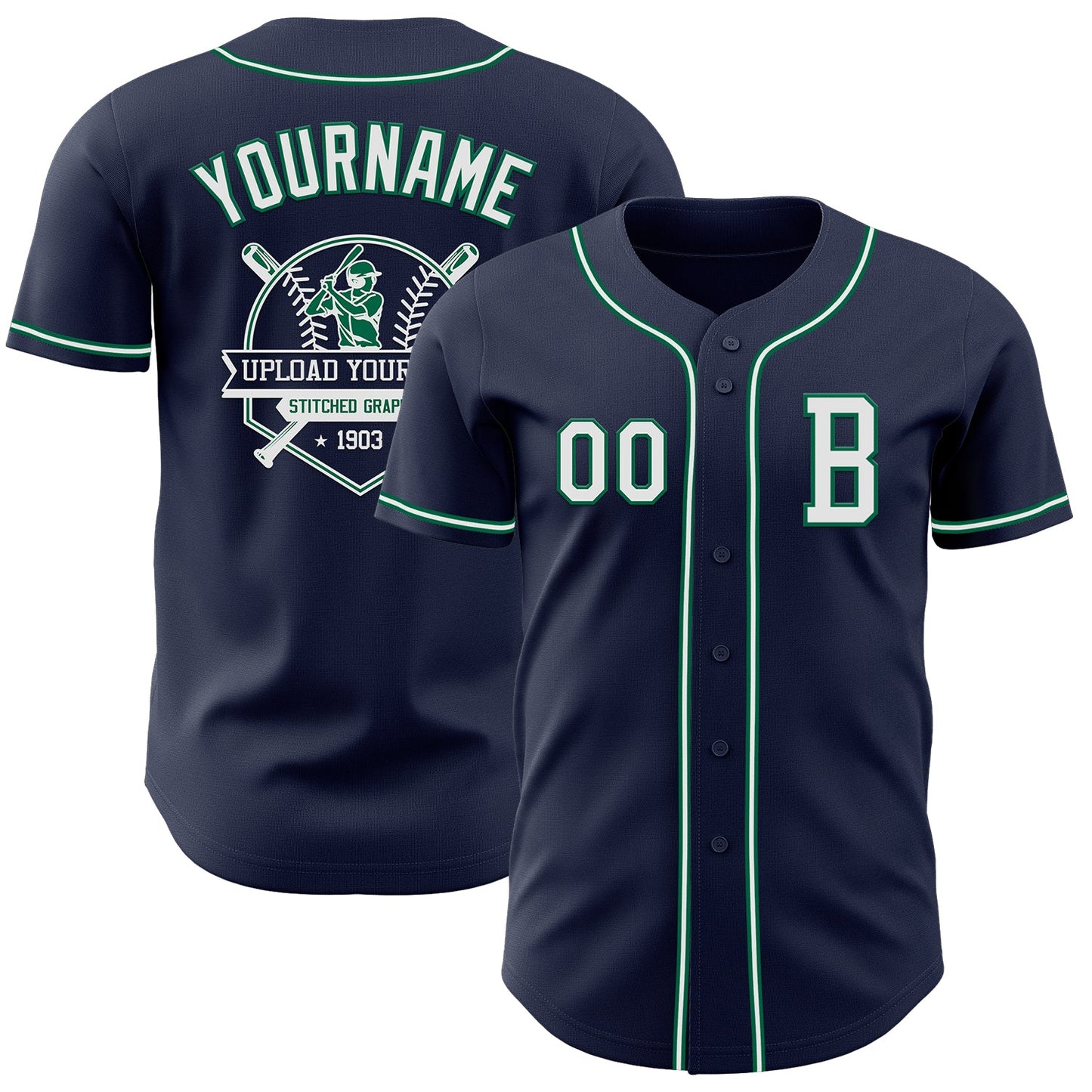 Custom Navy White-Kelly Green Authentic Baseball Jersey - Sky-Custom