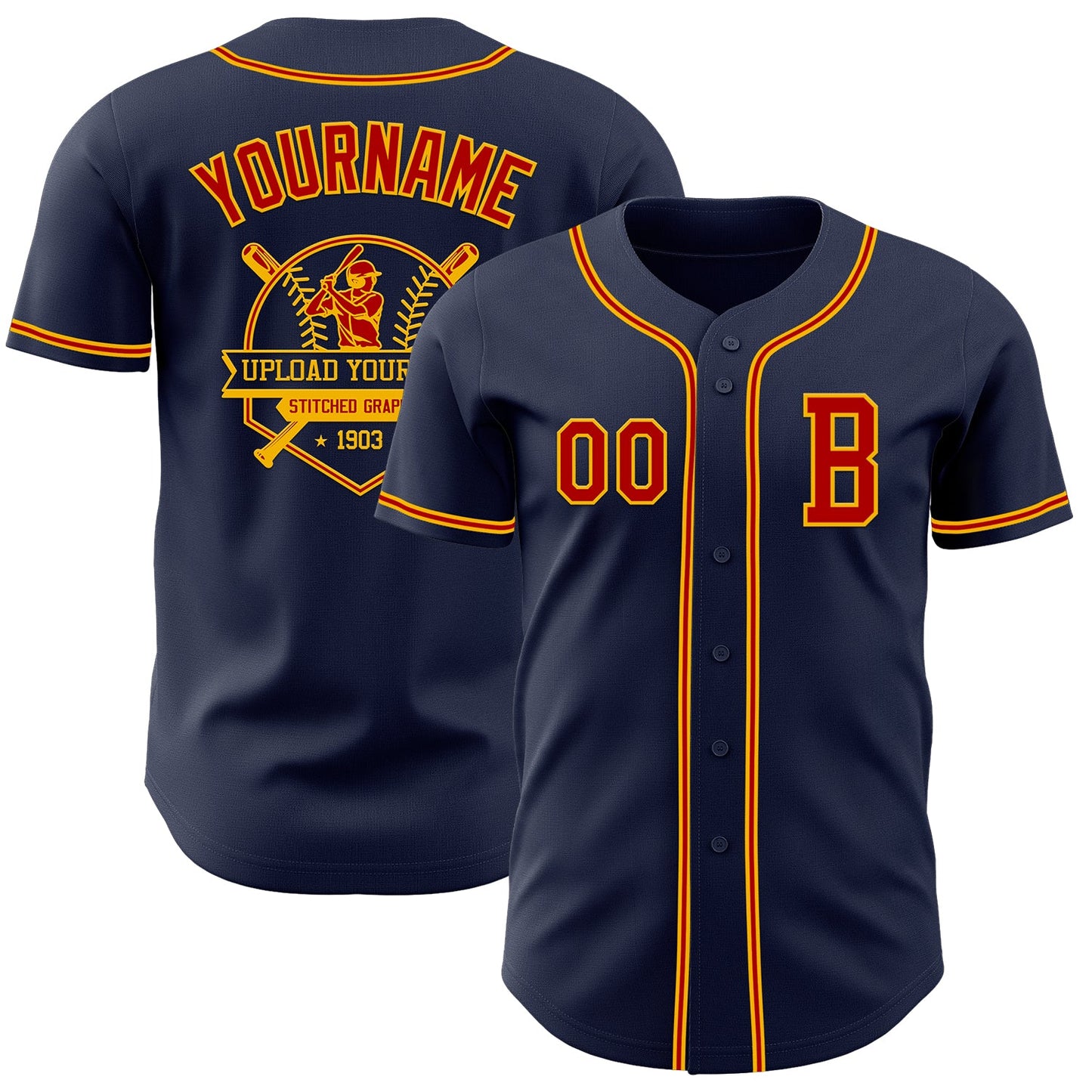 Custom Navy Red-Gold Authentic Baseball Jersey - Sky-Custom