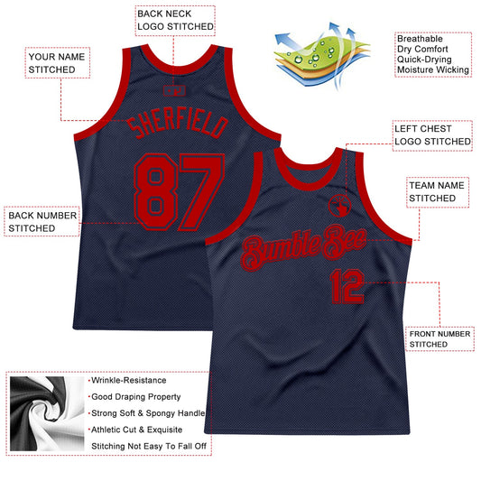 Custom Navy Red Authentic Throwback Basketball Jersey - Sky-Custom